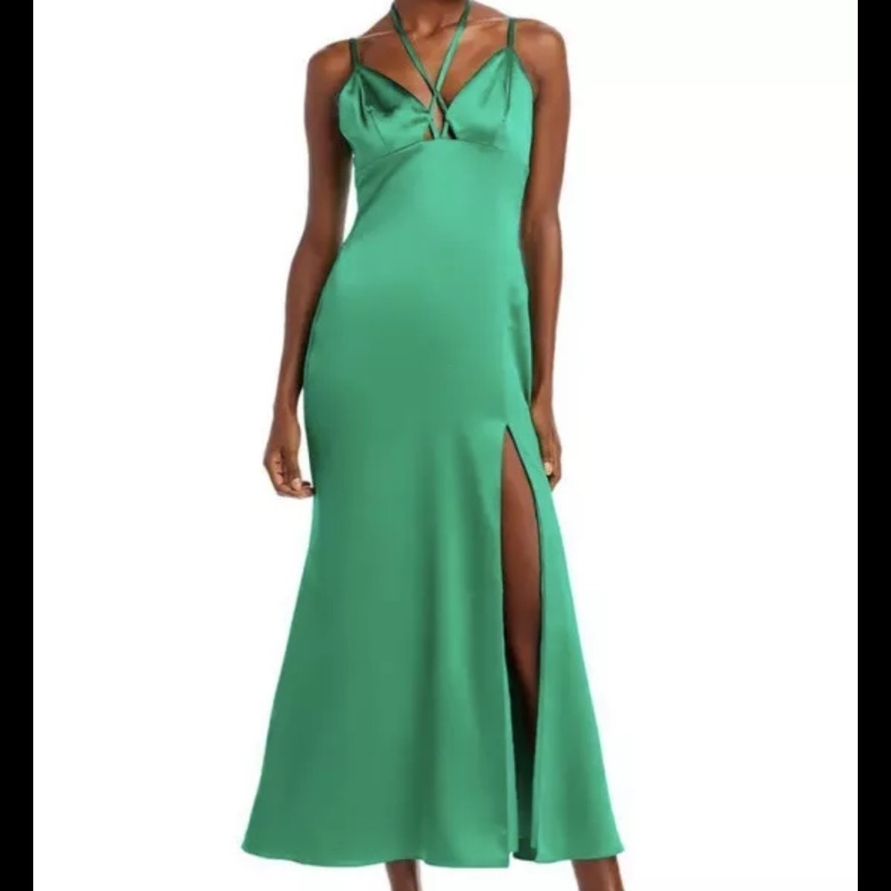 Aqua brand Dress sz XS Green slip Halter Maxi Formal Party Glam Retro